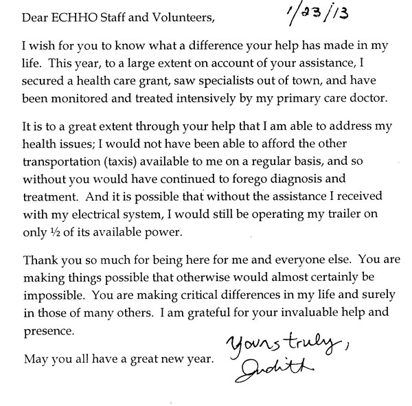 Thank you note from Judith